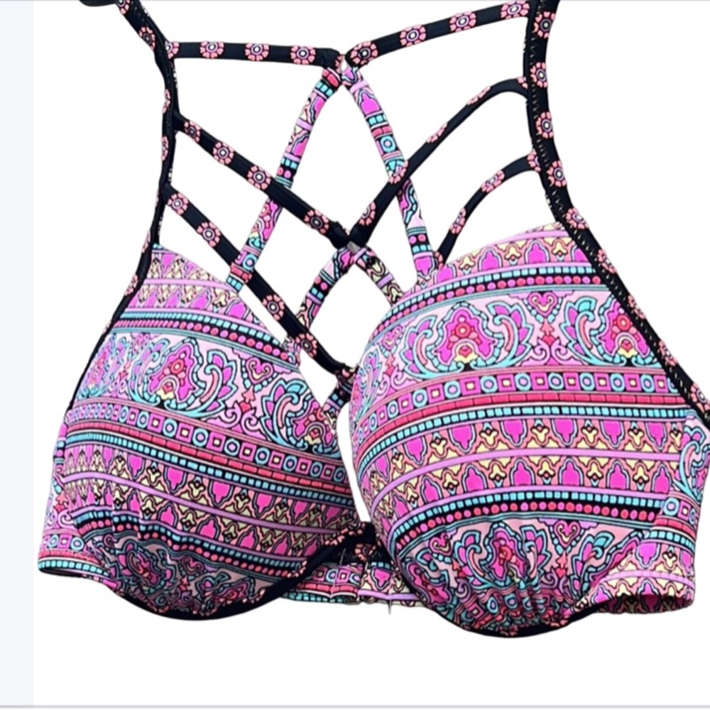 Shade & Shore Multicolored Crisscross Bikini Top Size 34D EUC